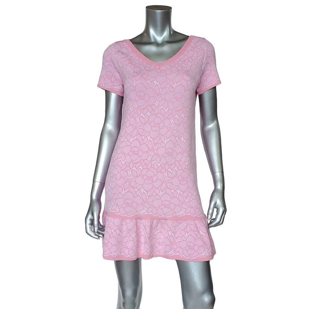 BOUTIQUE MOSCHINO DRESS PINK FLORAL LACE PRINT SHORT SLEEVE sz IT 40 US 6